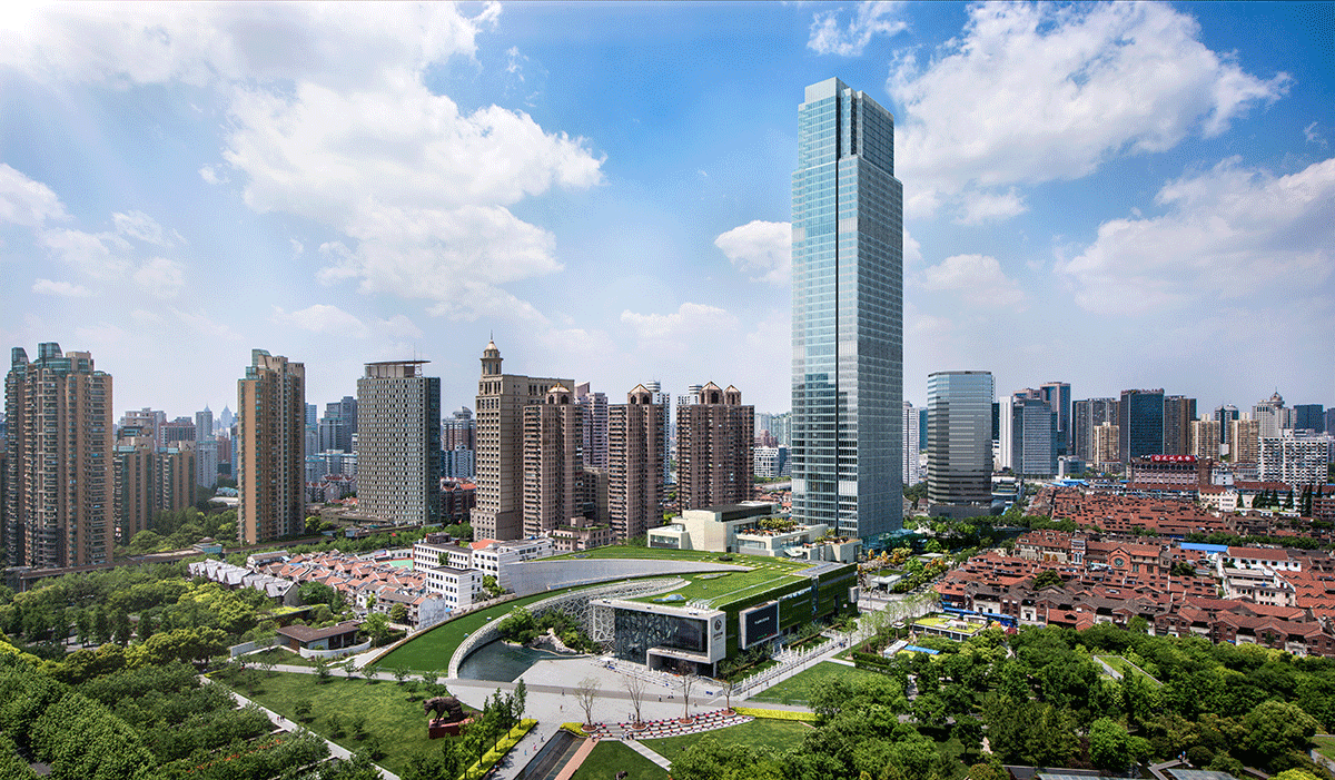 One Museum Place tower beside Jing’an Sculpture Park in Shanghai